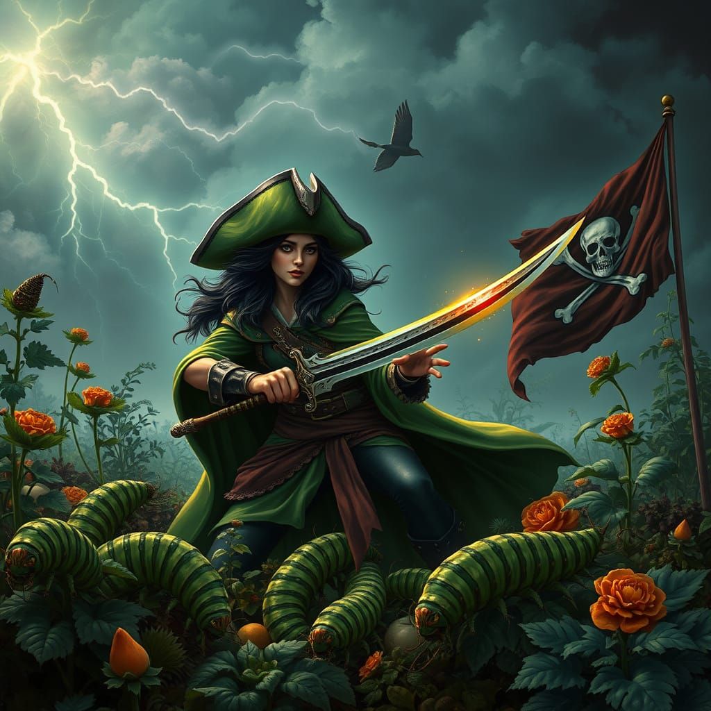 Pirate Gardener Battles Giant Caterpillars on Stormy Day
