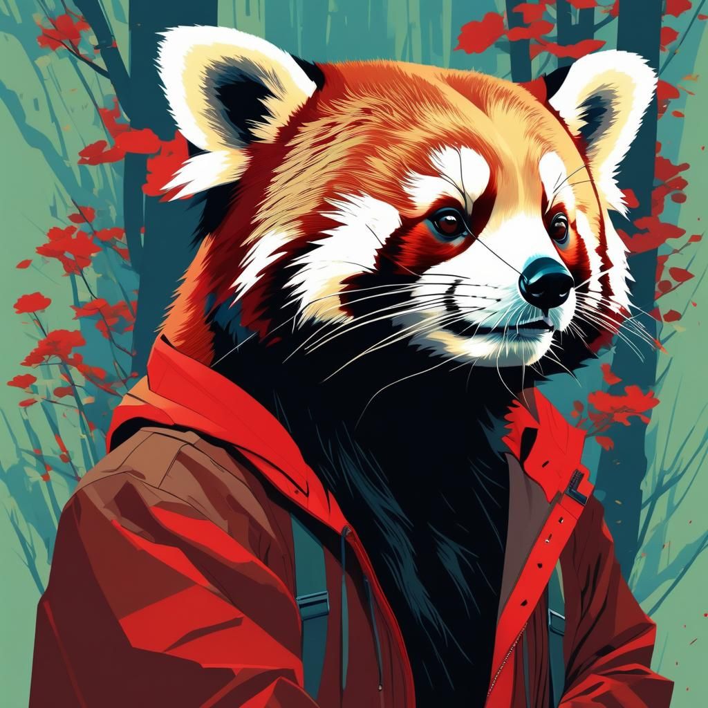 Red Panda in Graphic Novel Illustration Style