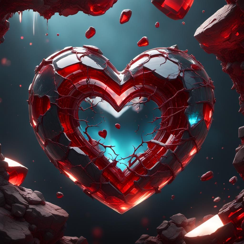 Cracked Glass Heart with Bandage in Digital Painting