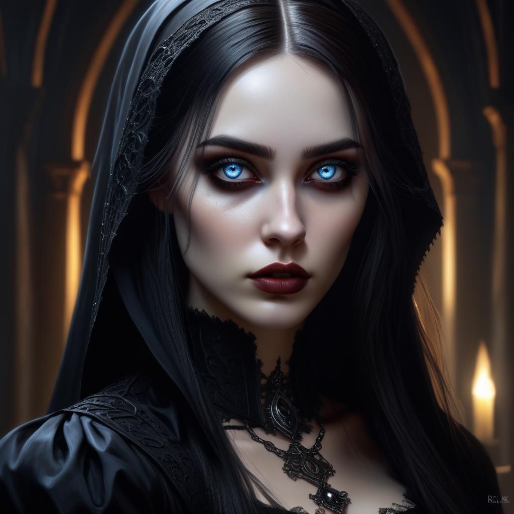 Gothic Girl Portrait in Photorealistic Oil Painting