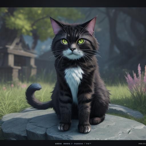 Detailed Fantasy Cat in 3D Anime Style