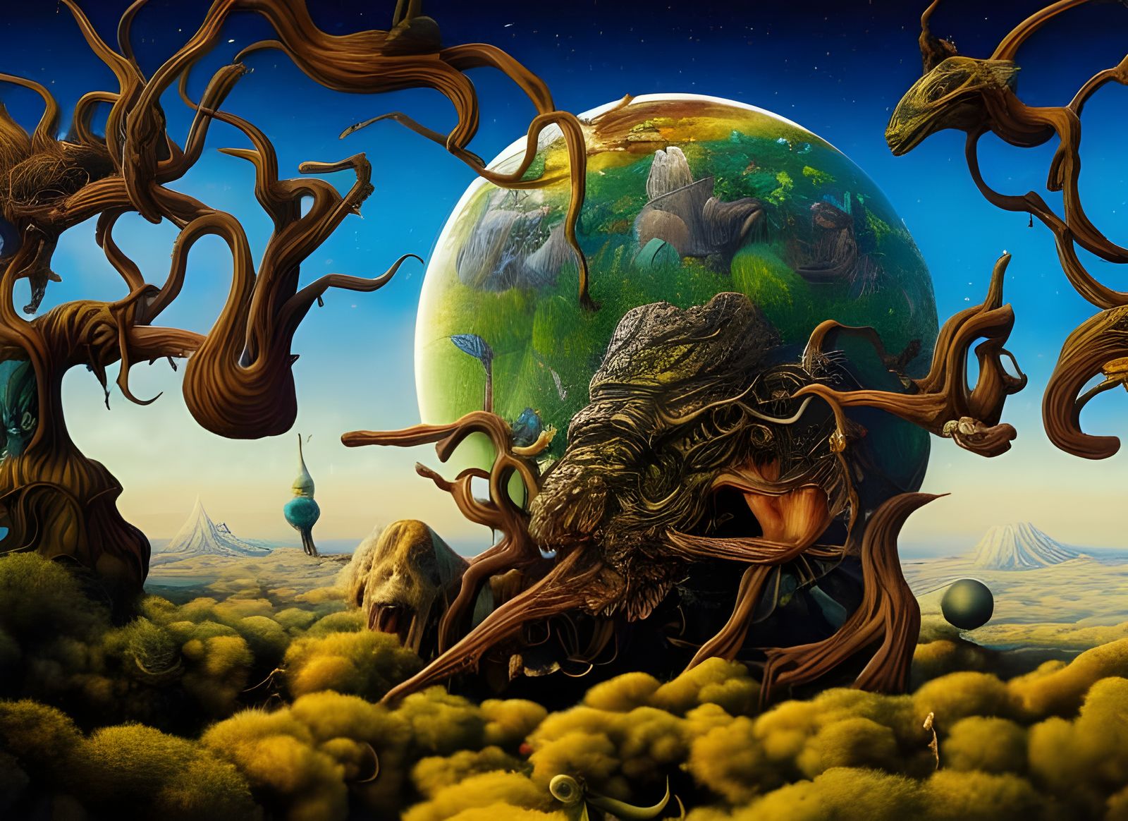 Lush Virgin Planet with Strange Life, Hyperdetailed Painting