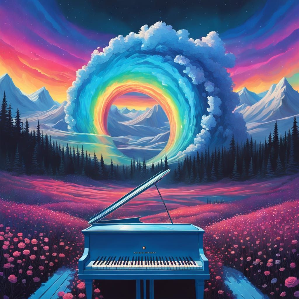 Blue Flower Blooms into Rainbow-Toned Piano Steps in Whimsic...