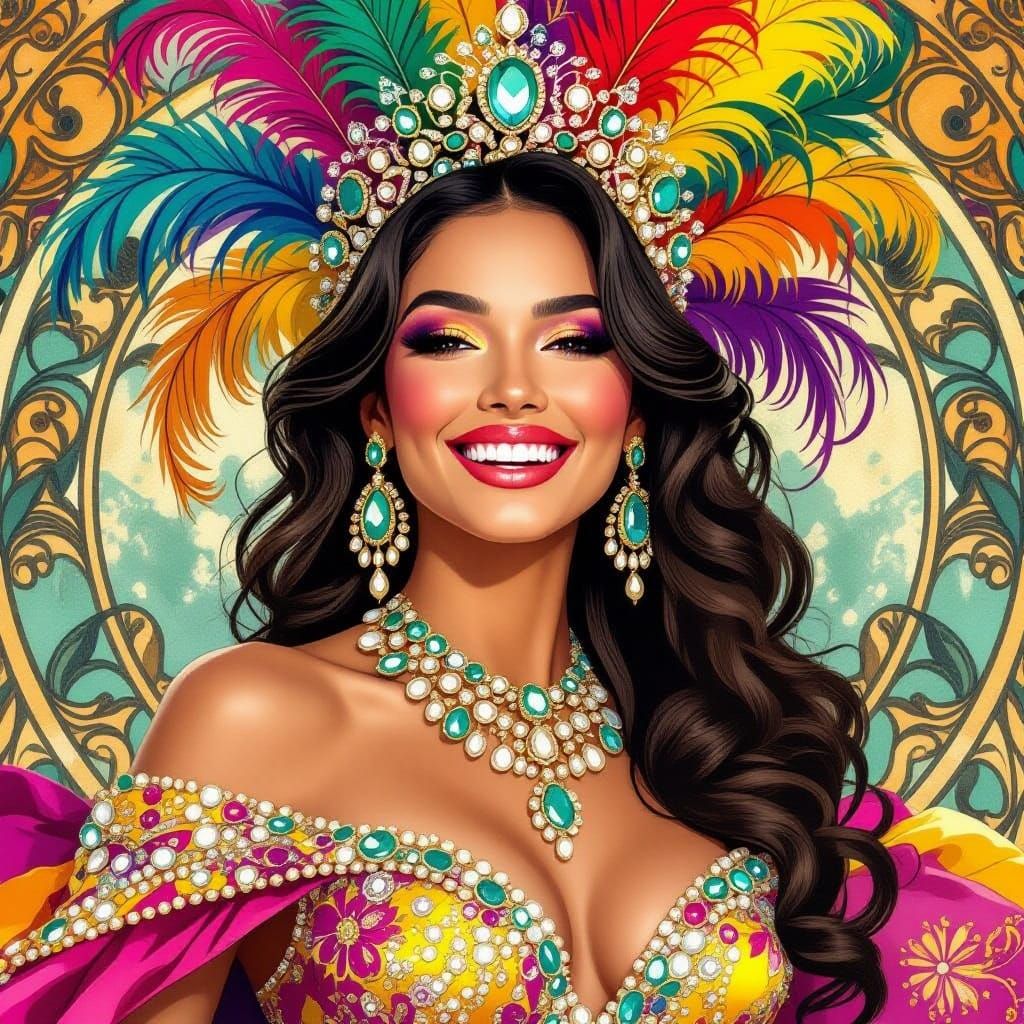 Brazilian Beauty Queen in Art Nouveau Style