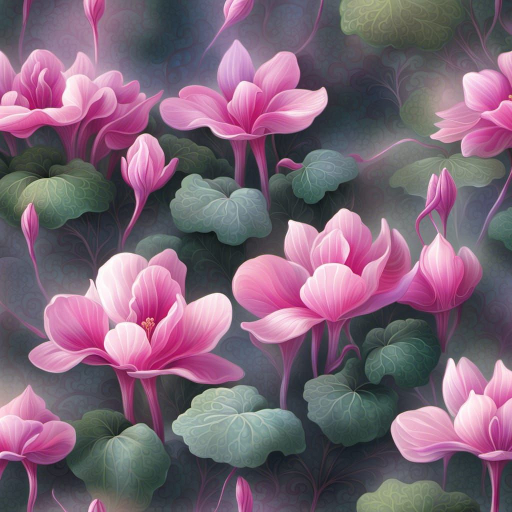 Ethereal Cyclamen Flower Vector Graphic Illustration