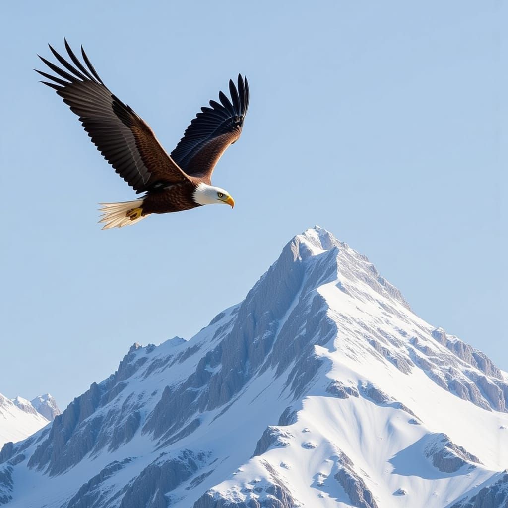 Majestic Snow Eagle Soaring Over Winter Peaks