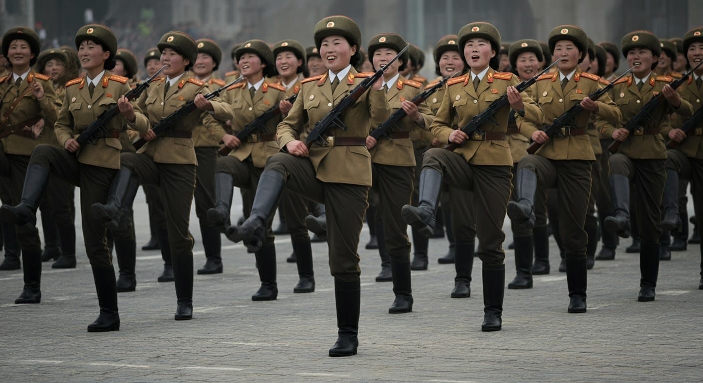 North Korean Female Soldiers in Parade Formation