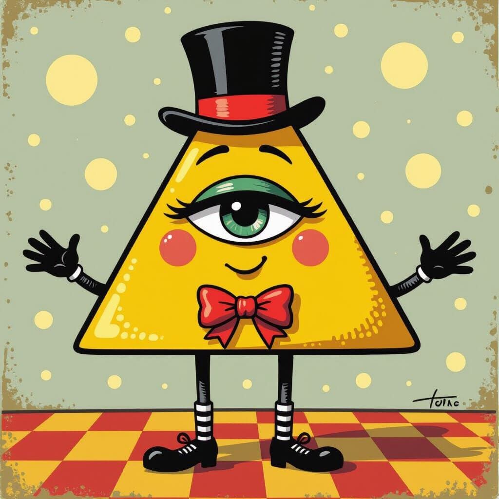 Whimsical Yellow Triangle Character with Top Hat