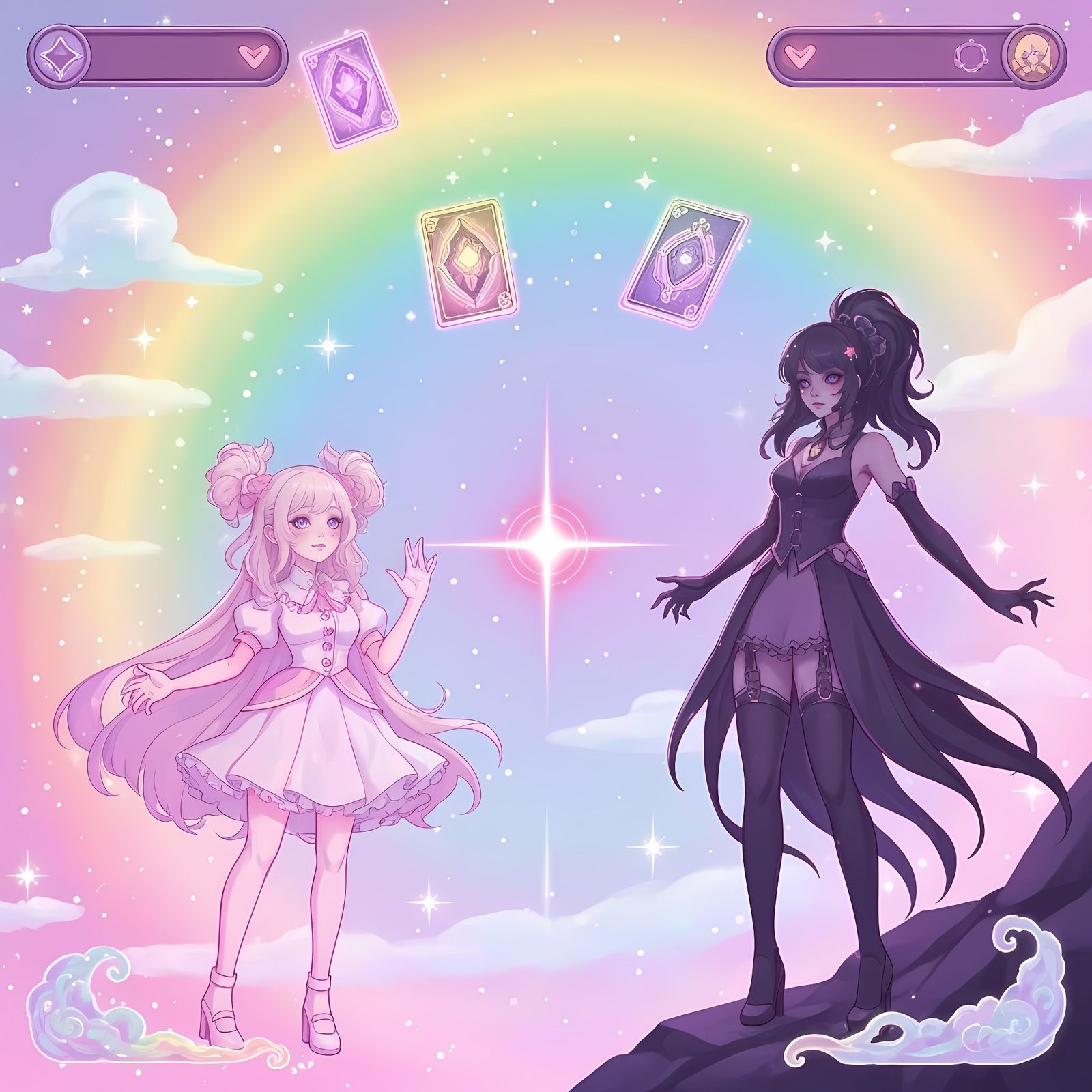 Magical Girl Card Battle in Dreamy Pastel Aesthetic