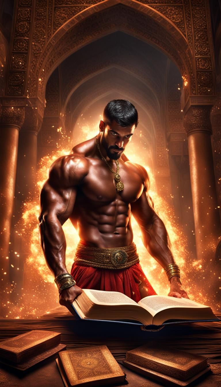 Photorealistic Male Genie Emerges From Book