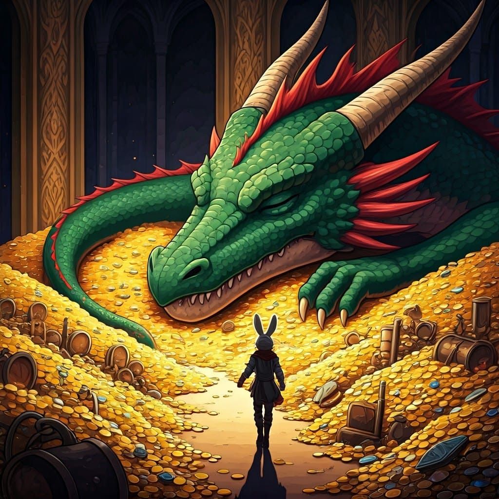 Sleeping Dragon with Harengon Thief in Anime Style