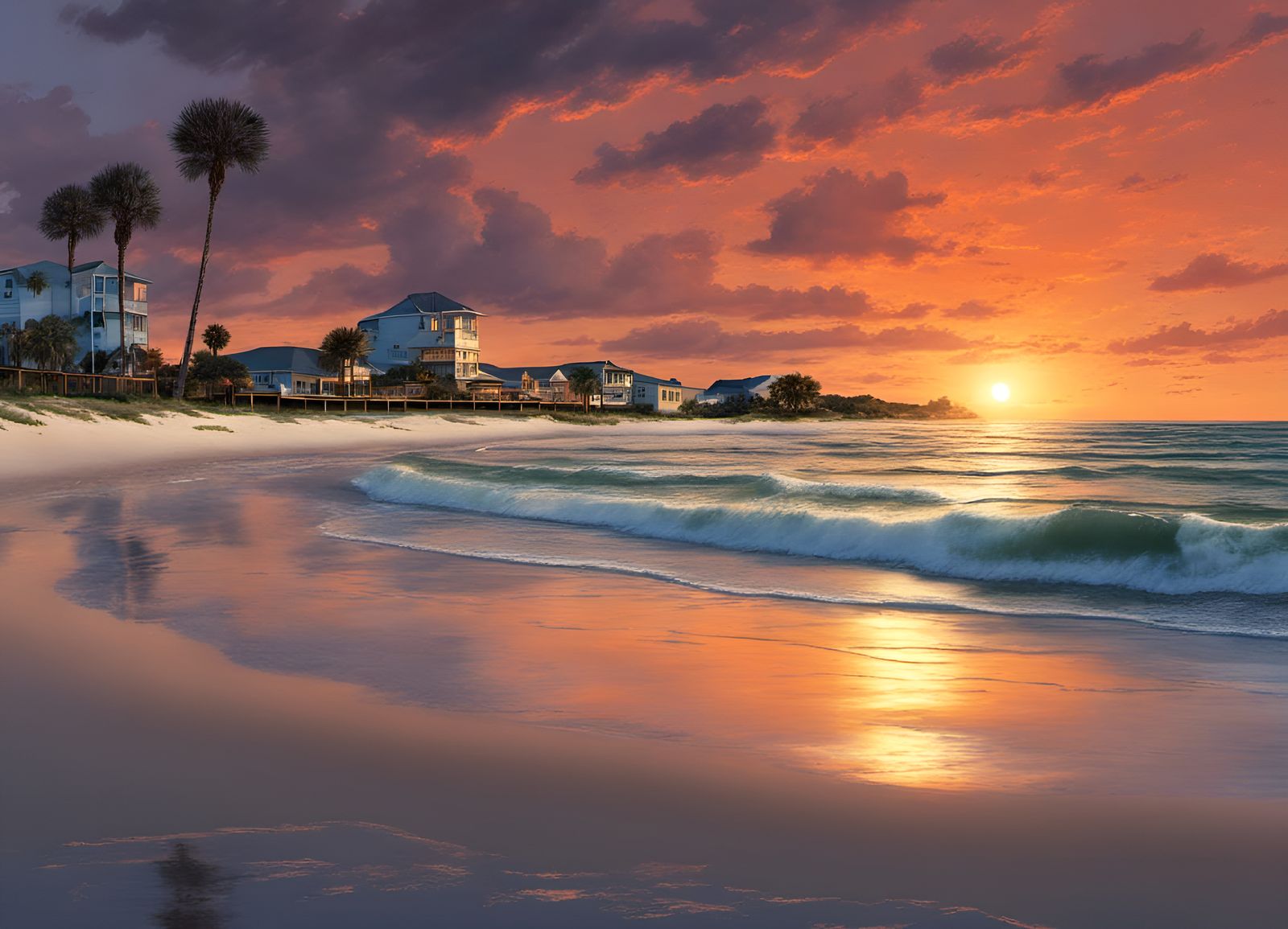 Sunset at New Smyrna Beach: Detailed Matte Painting