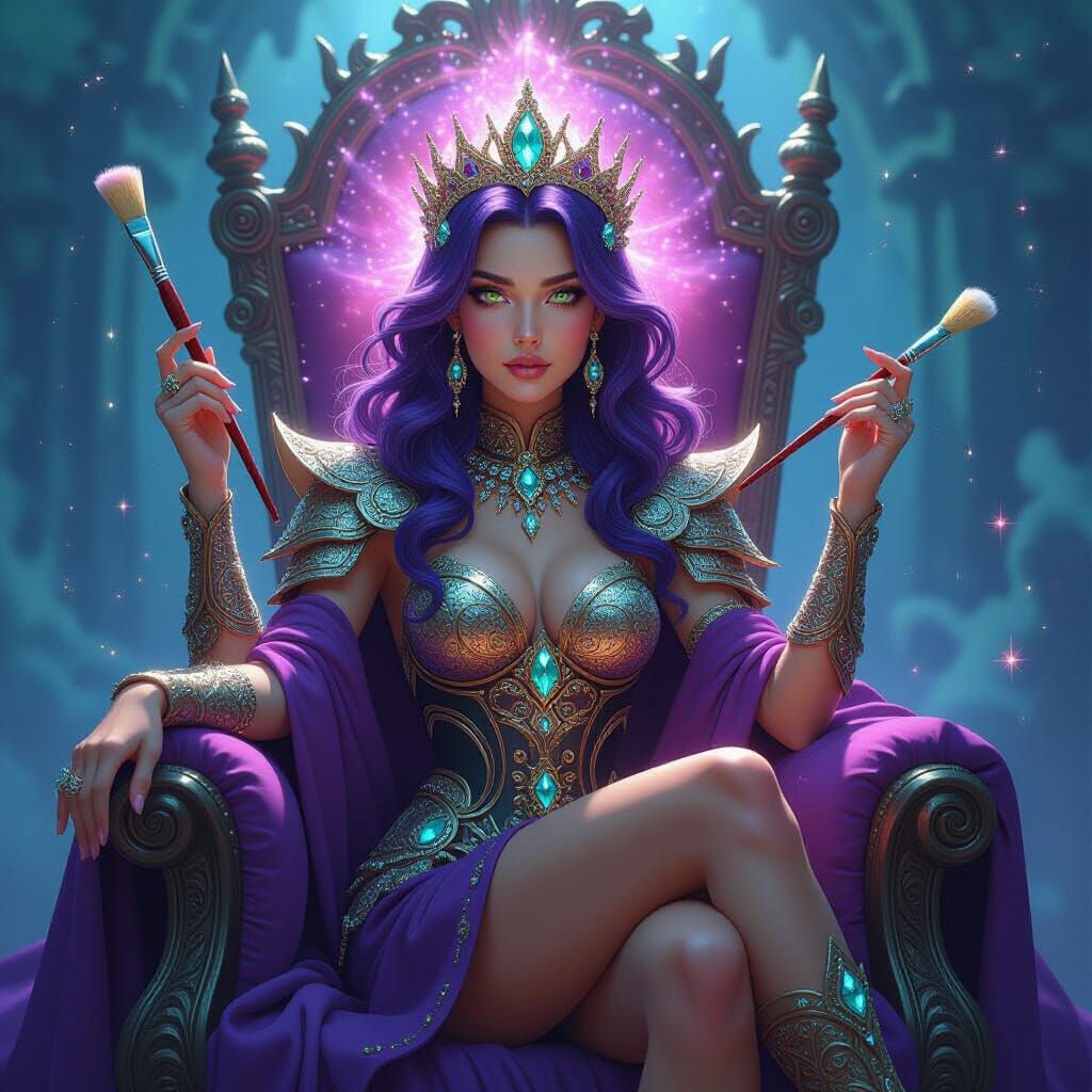 Celestial Muse on Nebula Throne in Hyperrealistic Style