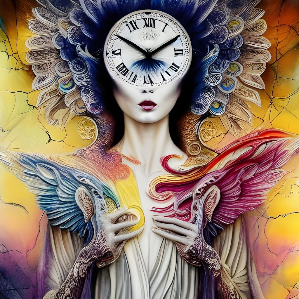 Angel of Time: Vivid Mixed Media Illustration