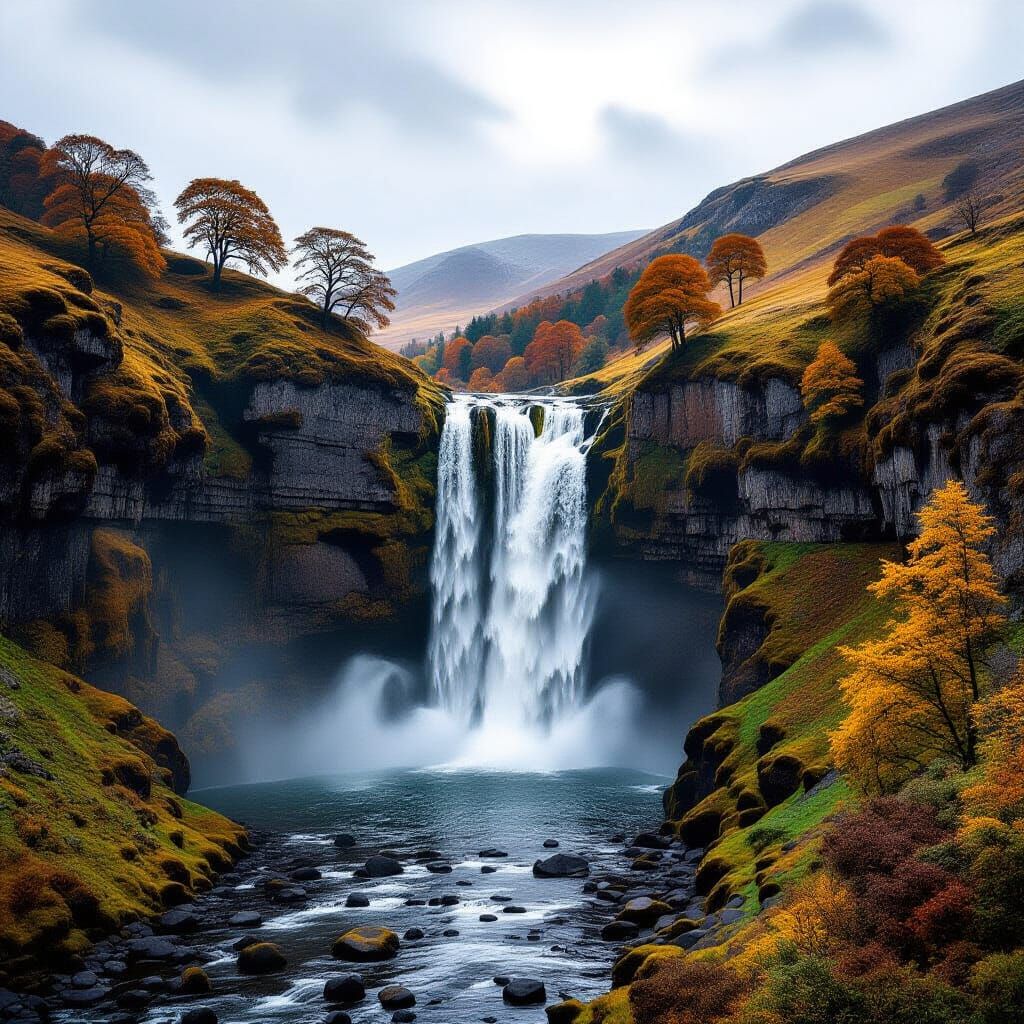 Autumn near a Welsh waterfall