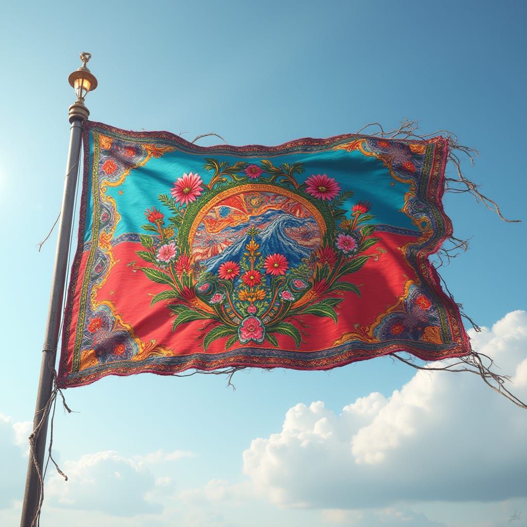 Futuristic Flag of Ferchuliperia with Intricate Embroidery