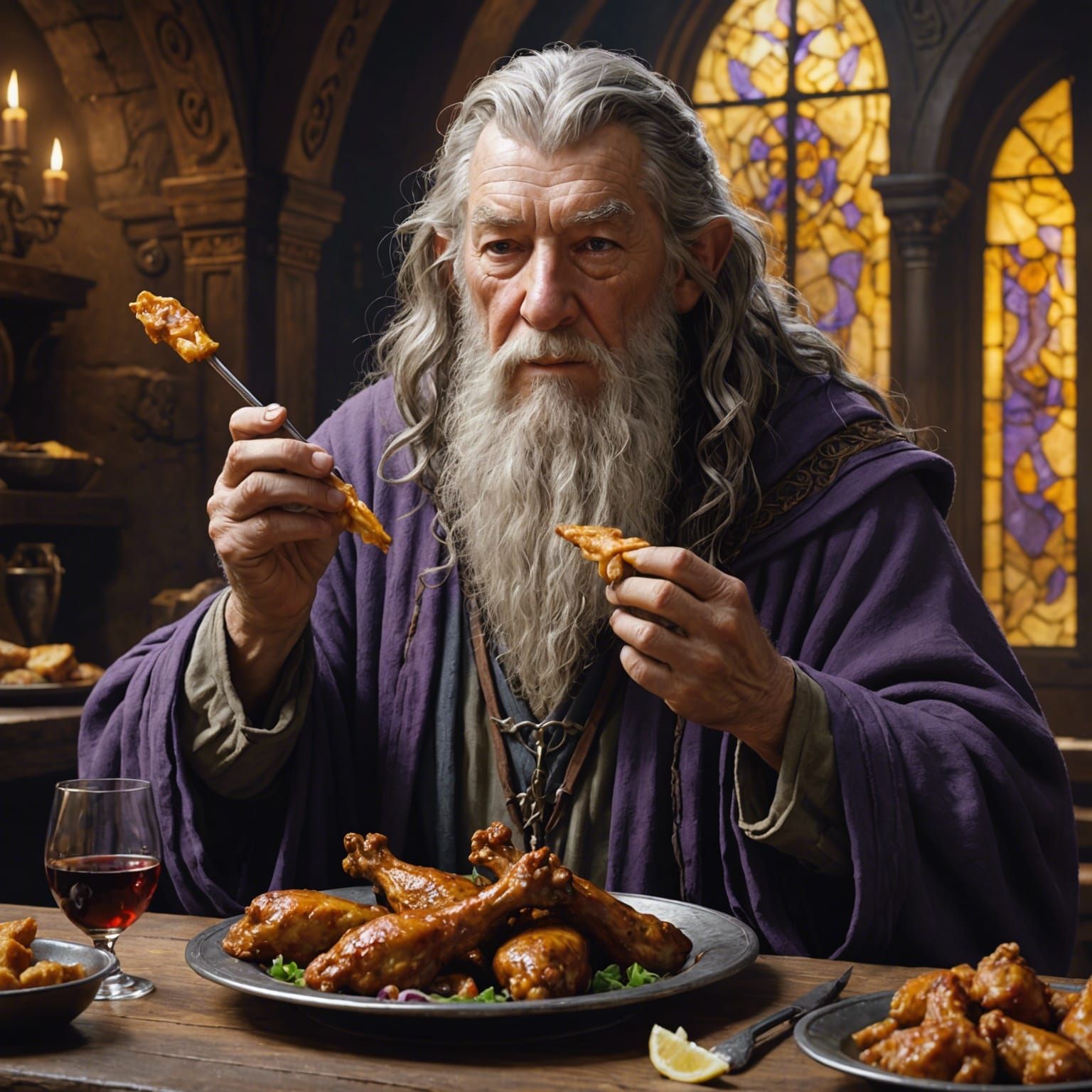 Gandalf's Chicken Wing Feast: A Dark Fantasy Masterpiece