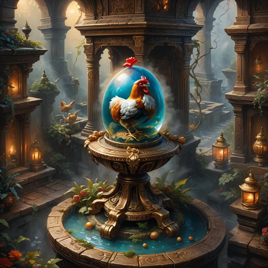 Hatching Egg on Pedestal: Hyperrealistic Oil Painting