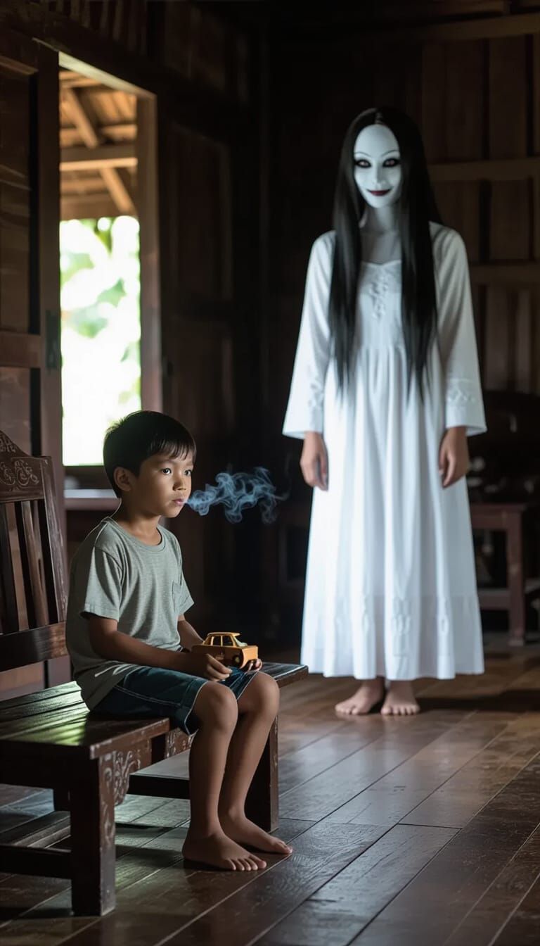 Eerie Encounter: Boy and Shadow Figure in Java