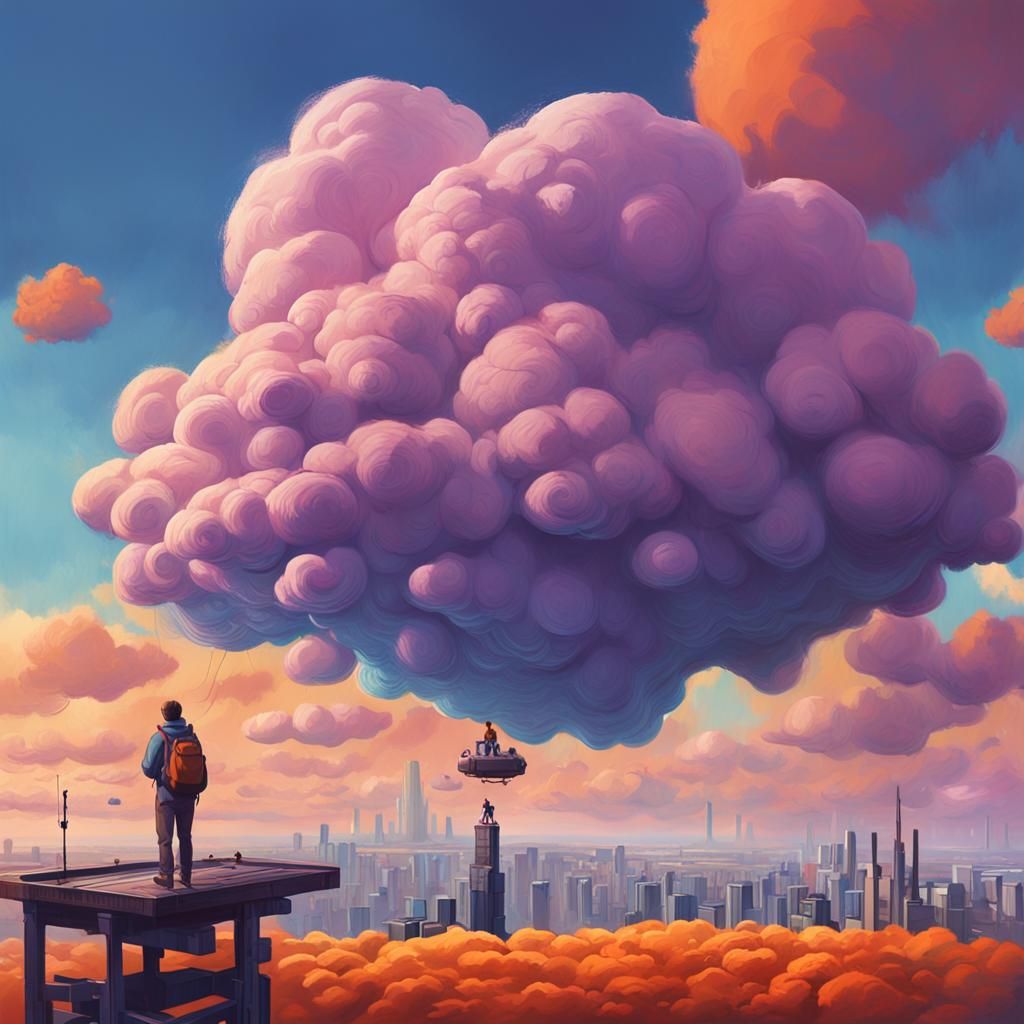 Cloud Sculptor on Floating Platform, Matte Painting