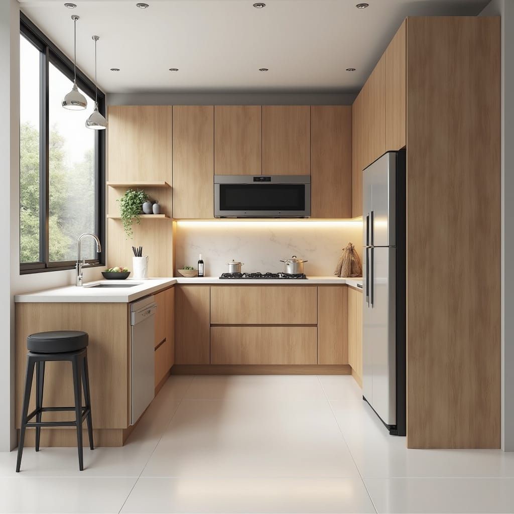Modern Kitchen Design with Amendoa MDF Finish