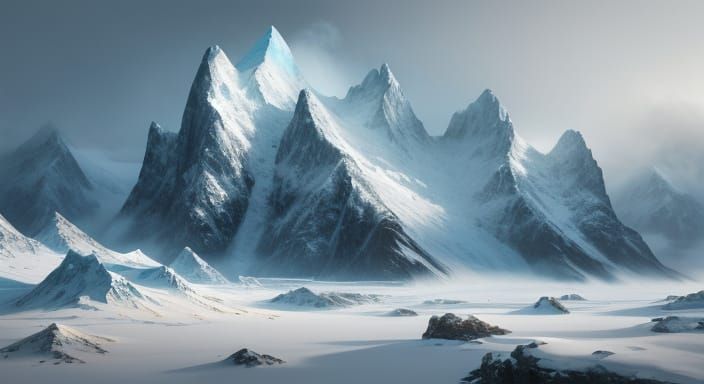 Majestic Mountain Range Digital Painting with Dog