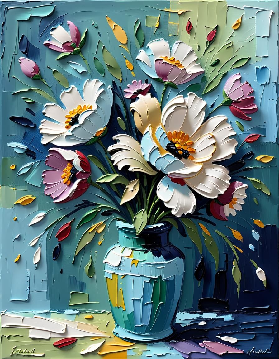 Abstract Floral Still Life in Impasto Oil