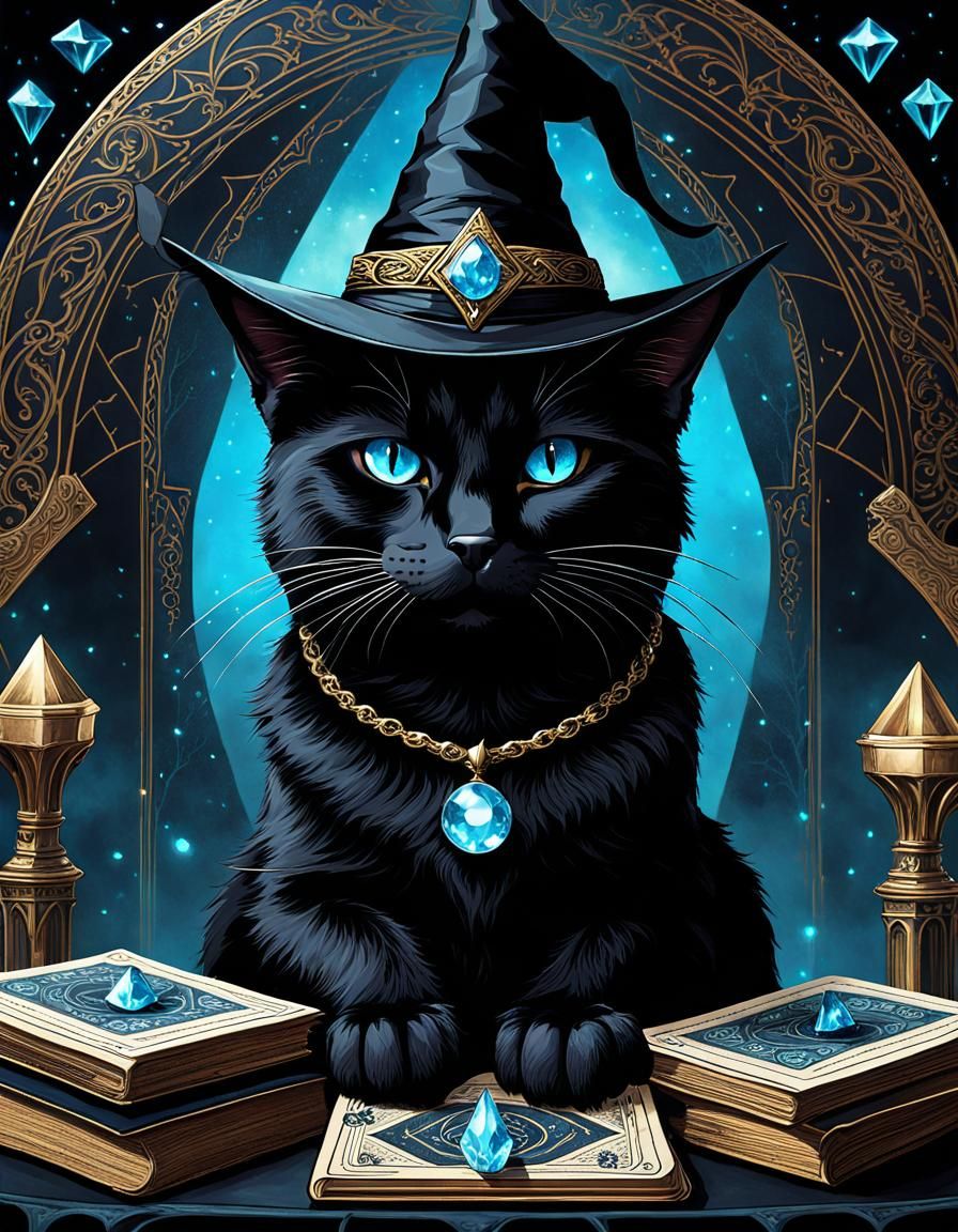 Gothic Black Cat Witch Portrait in Dark Fantasy Style