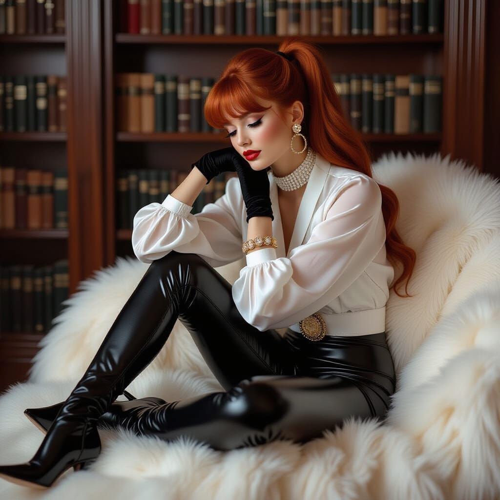 Elegant Woman with Red Hair in Art Nouveau Style