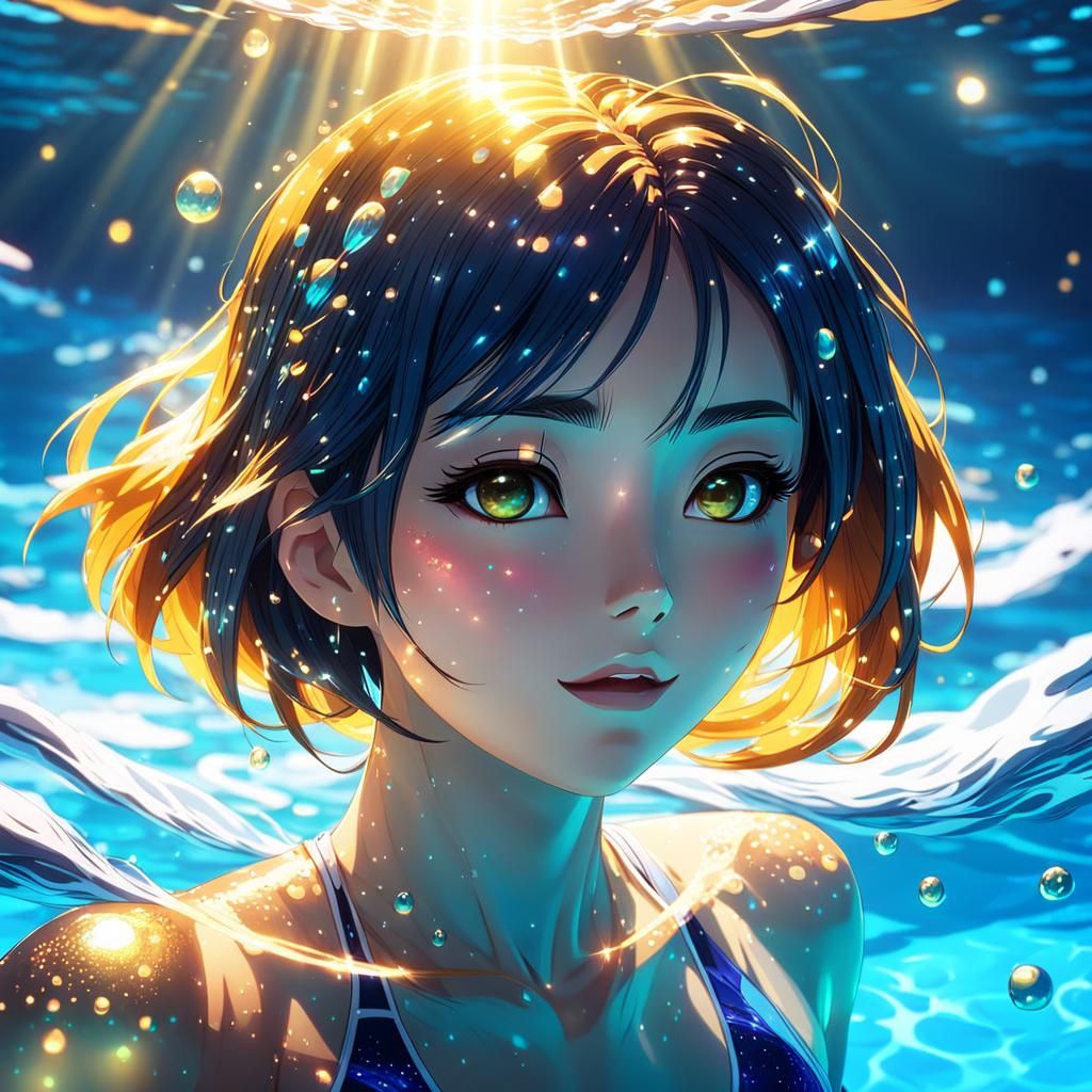 Girl Swimming: Vibrant 3D Anime Style