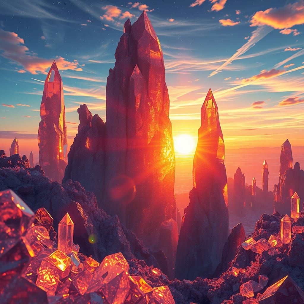 Mystical Crystal Landscape in Vibrant, Ethereal Colors