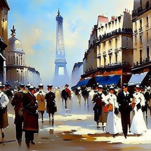 Paris Street Scene with Arc de Triomphe