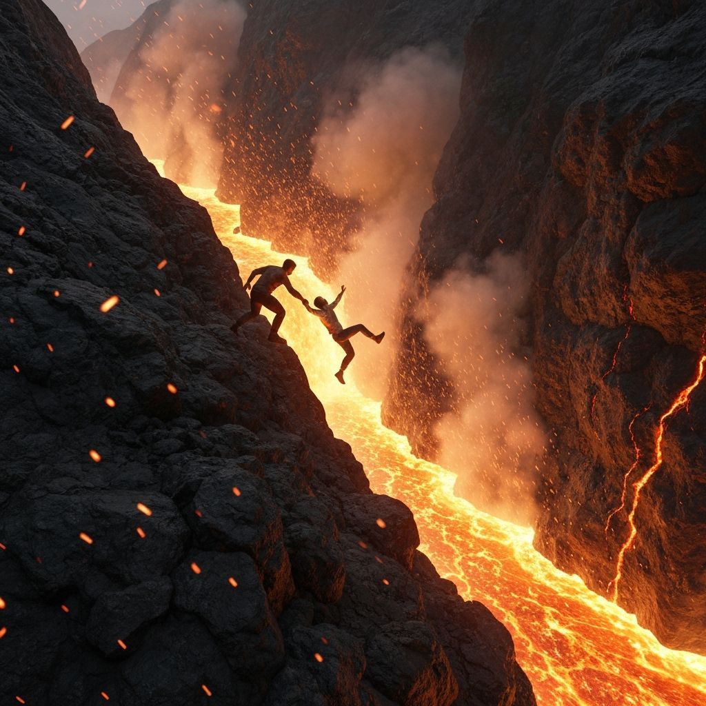 Dramatic Lava Cliff Rescue Scene