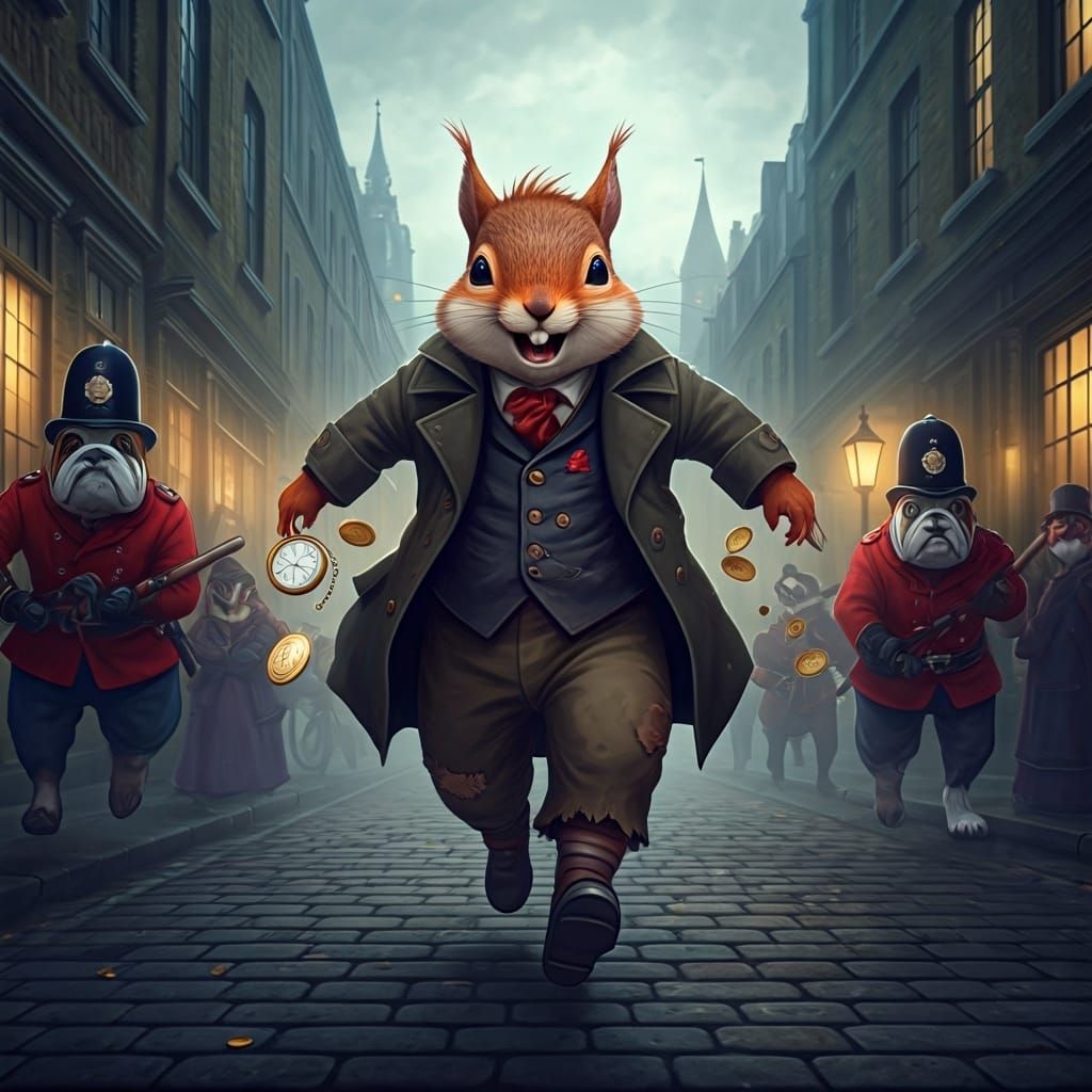 Anime Squirrel Thief Chase in Dickensian London