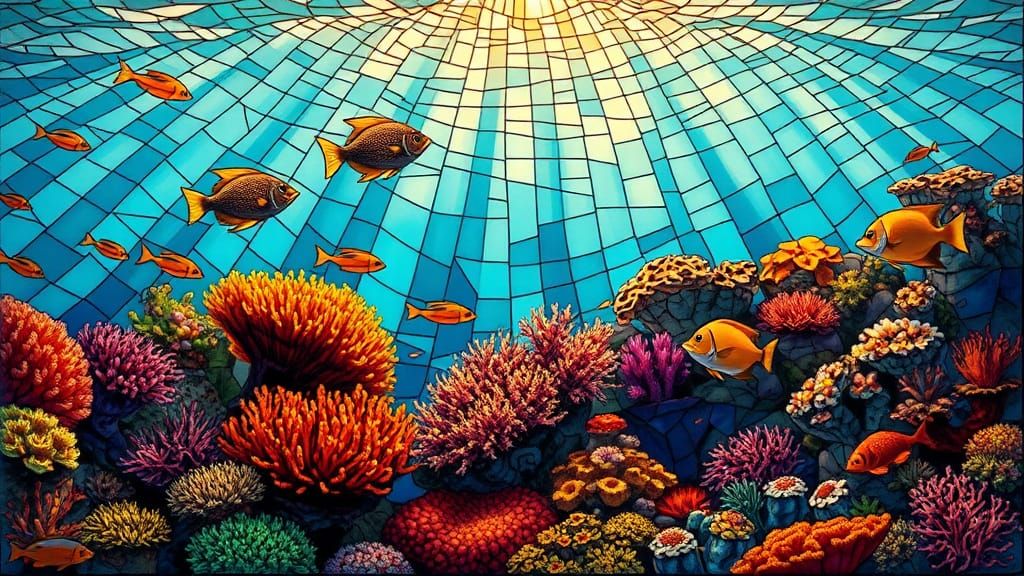 Luminous Coral Reef in Stained Glass Style