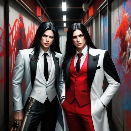 Two Androgynous Men in Suits, Graffiti Art