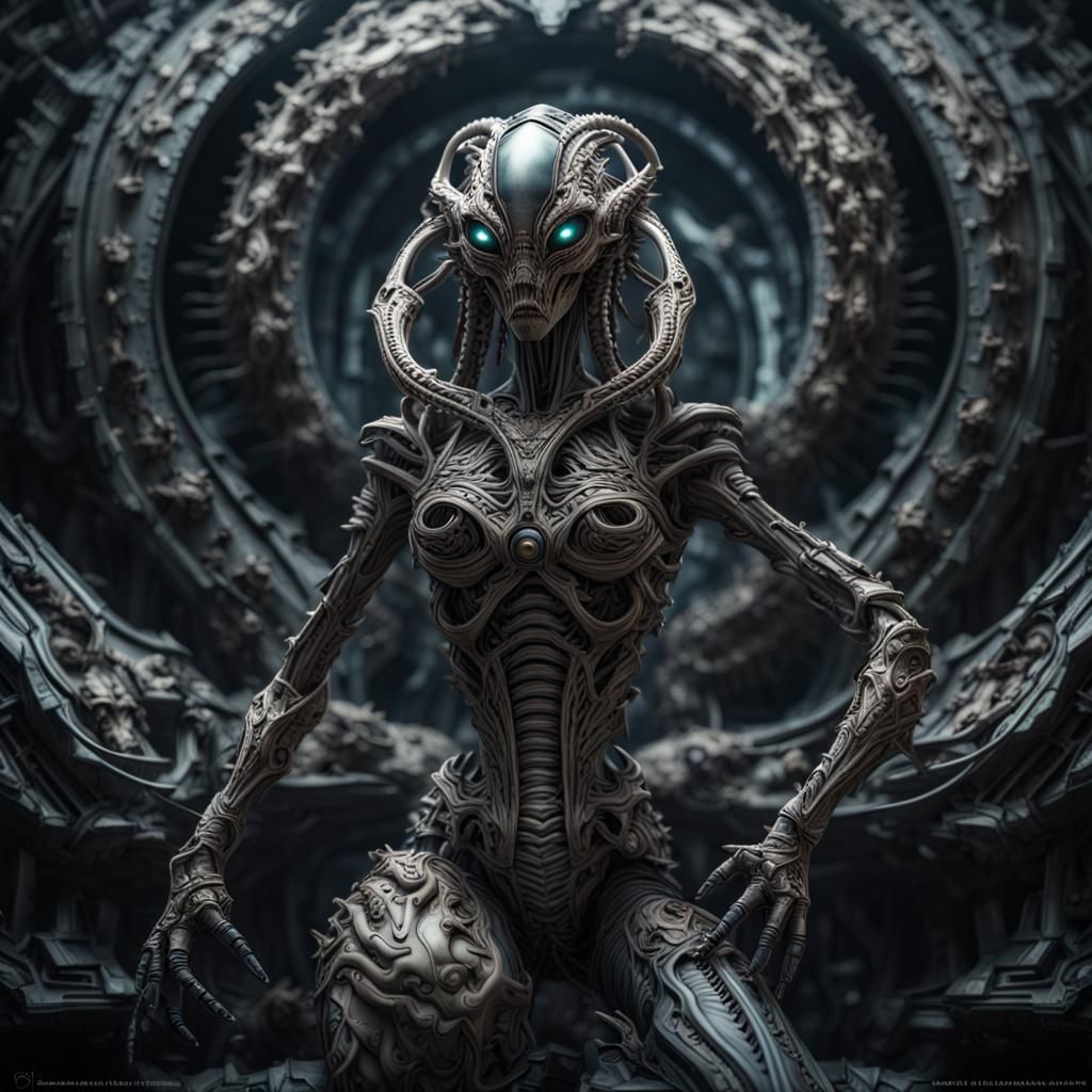 Gigeresque Alien Queen with Mechanical Details