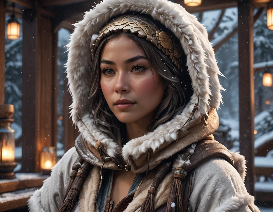 Attractive Eskimo lady ready to confront the cold outside