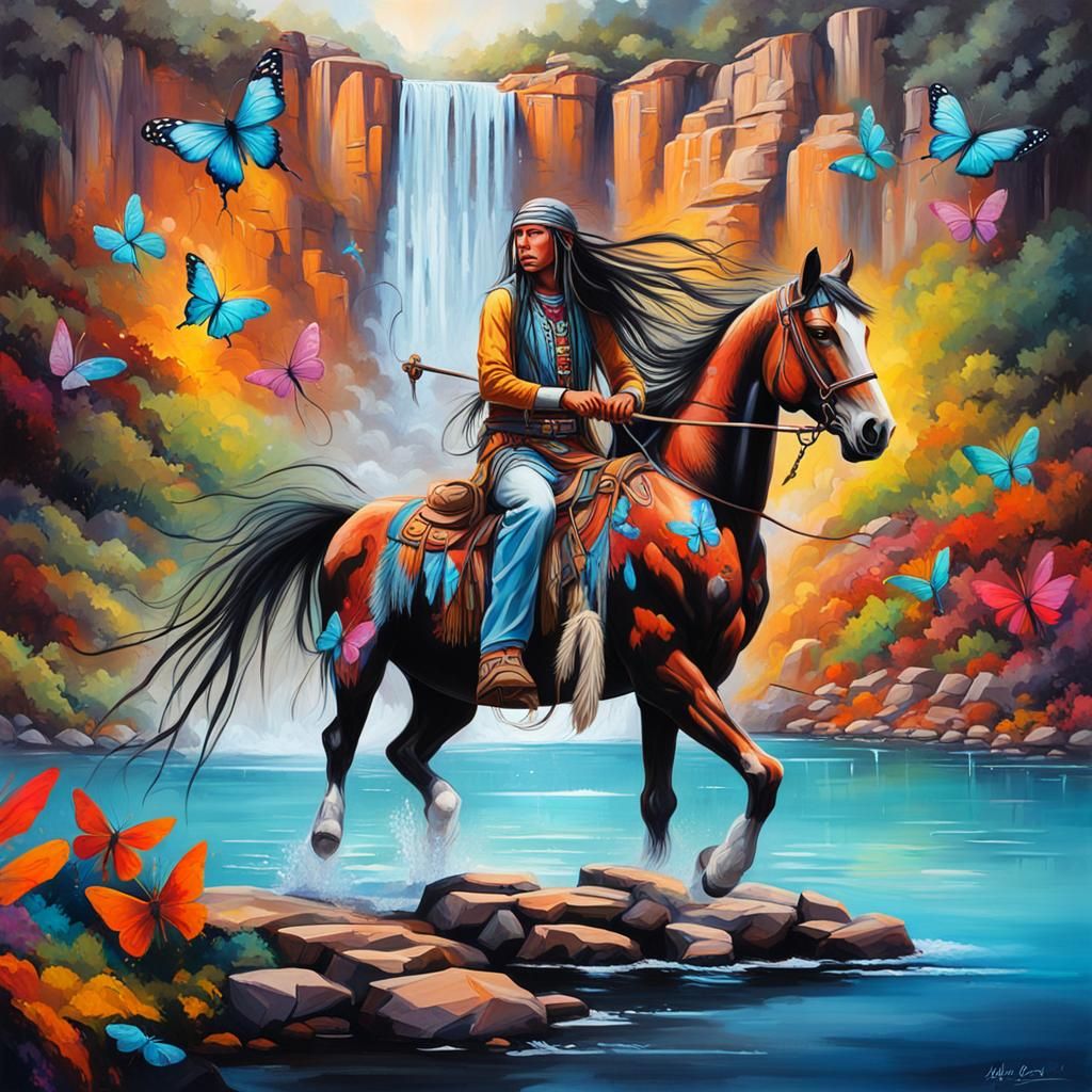 Native American Horse Rider: Graffiti Splash Art