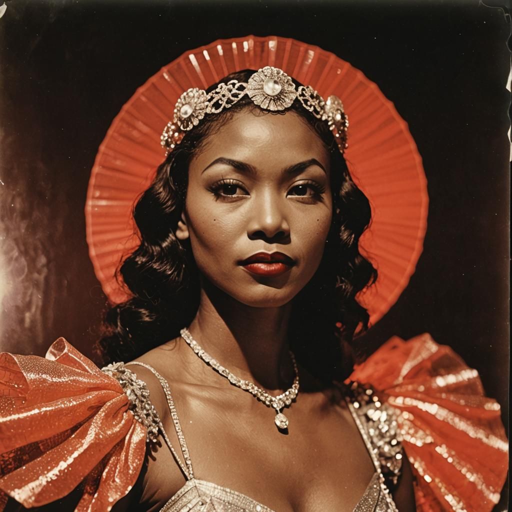 Mixed-Race Woman in Red Light Cabaret, Vivid Photo