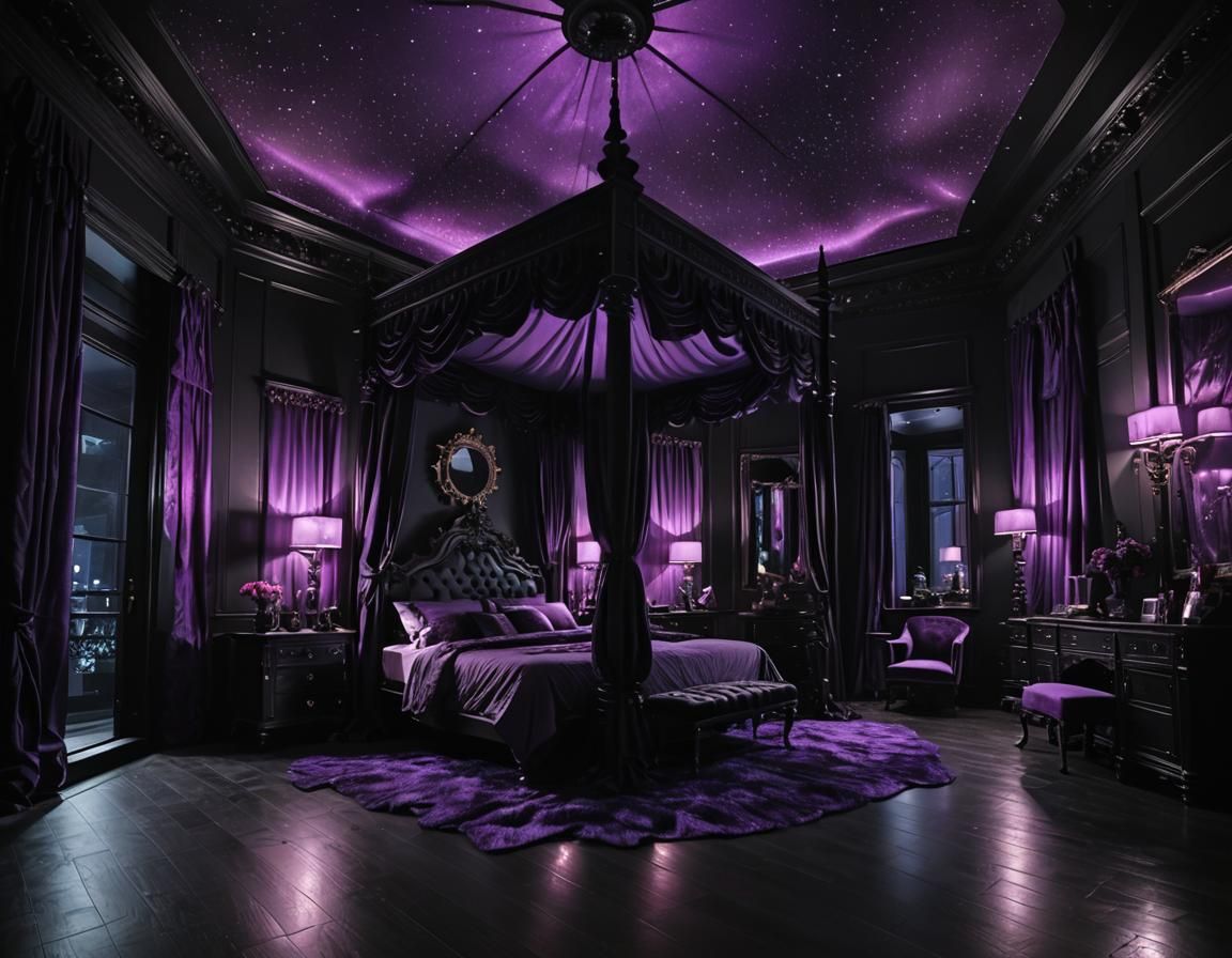 Gothic Master Bedroom Interior with LED Lighting