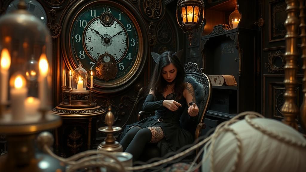 Gothic Madam in Victorian Mirror Labyrinth