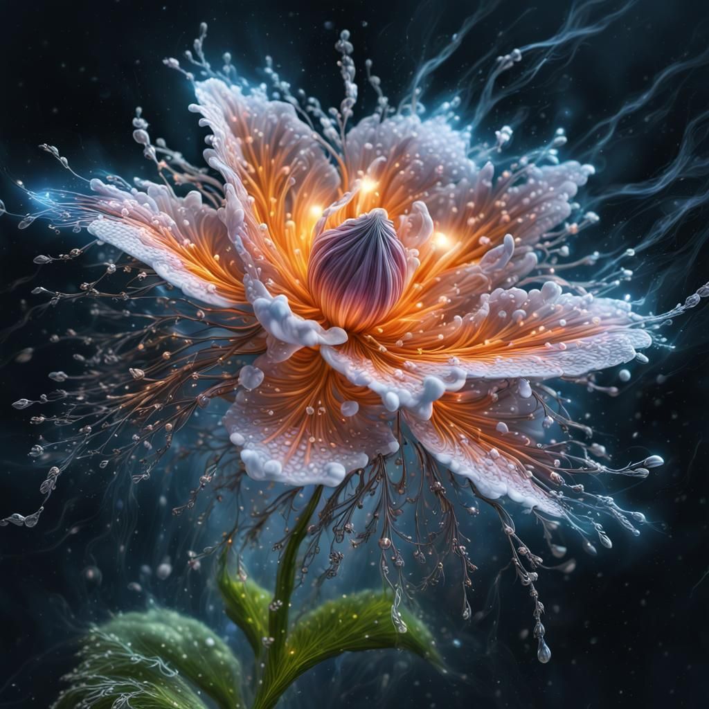 Magical Fantastic Flowers, Liquid Structure, Flying Petals, Sparks, Lightning, Splash, Portrait Photography, Fantasy Bac...