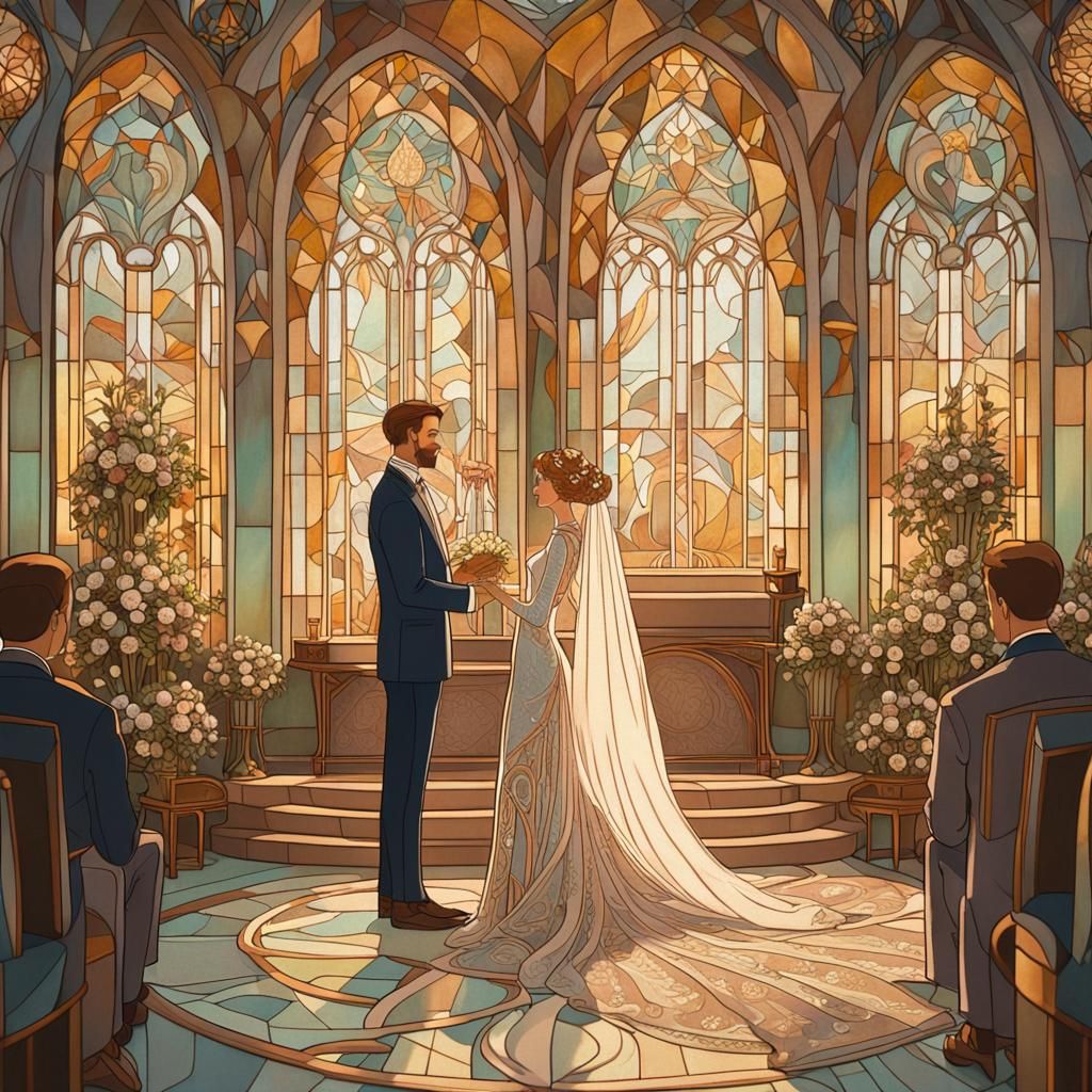 Elegant Art Nouveau Wedding at Ornate Altar