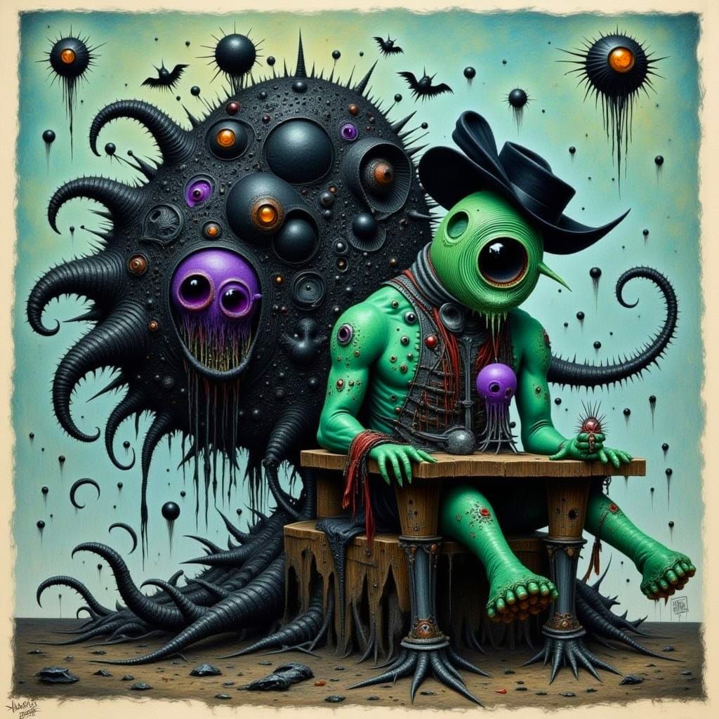 Surreal Retro Metalhead Sinks into a Dark, Watercolor Abyss