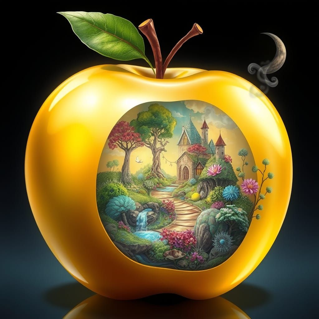 Enchanted Apple Realm in Vibrant Fantasy Style