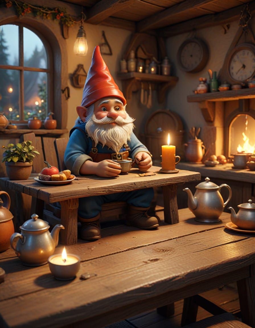 Whimsical Gnome in a Cozy Cottage