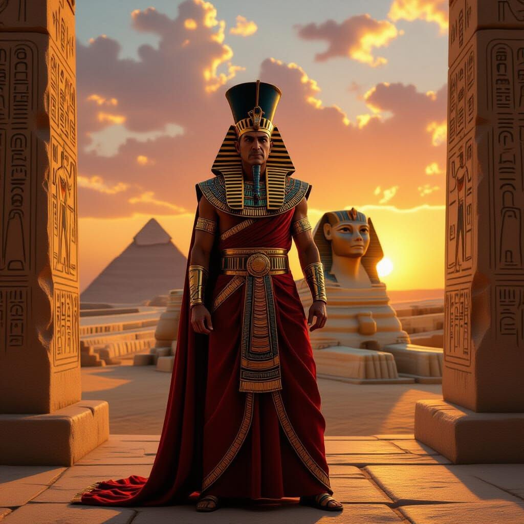 Ancient Egyptian Priest at Giza Sunset