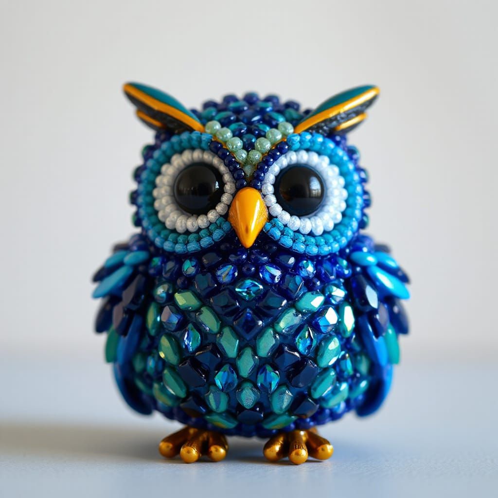 Beaded Owl Sculpture in Contemporary Pop Art Style