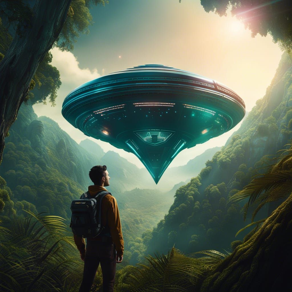 Triangular Spacecraft Over Exotic Alien Planet